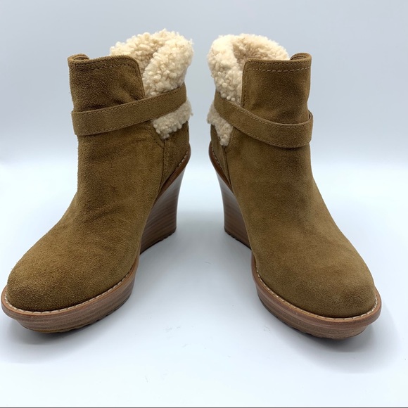 Ugg Suede Wedge Shearling Boot Chestnut - Picture 7 of 9